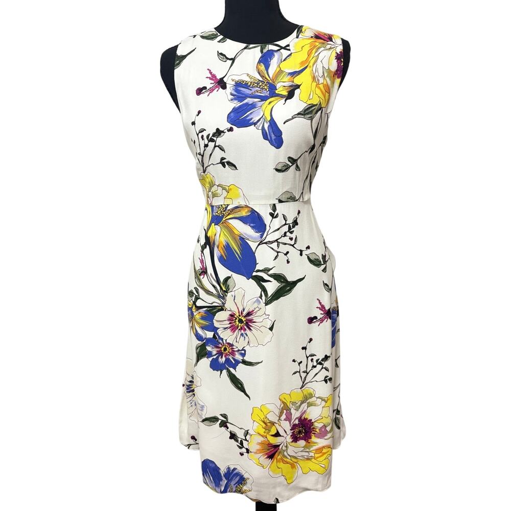 Banana Republic Floral Fit & Flare Dress White Blue Yellow Sleeveless Size 6